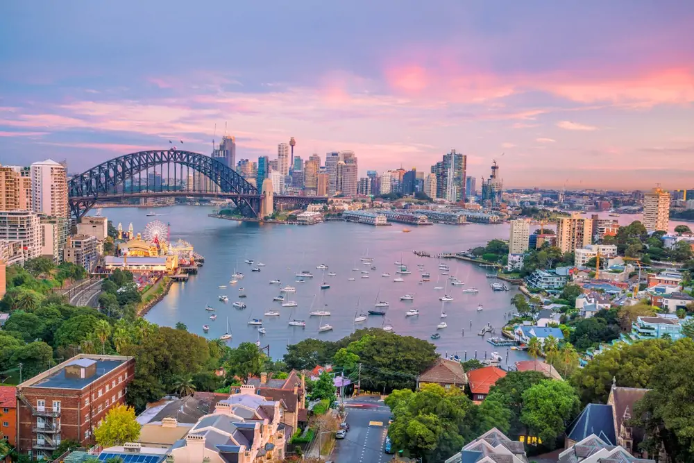 Downtown,sydney,skyline,in,australia,from,top,view,at,twilight